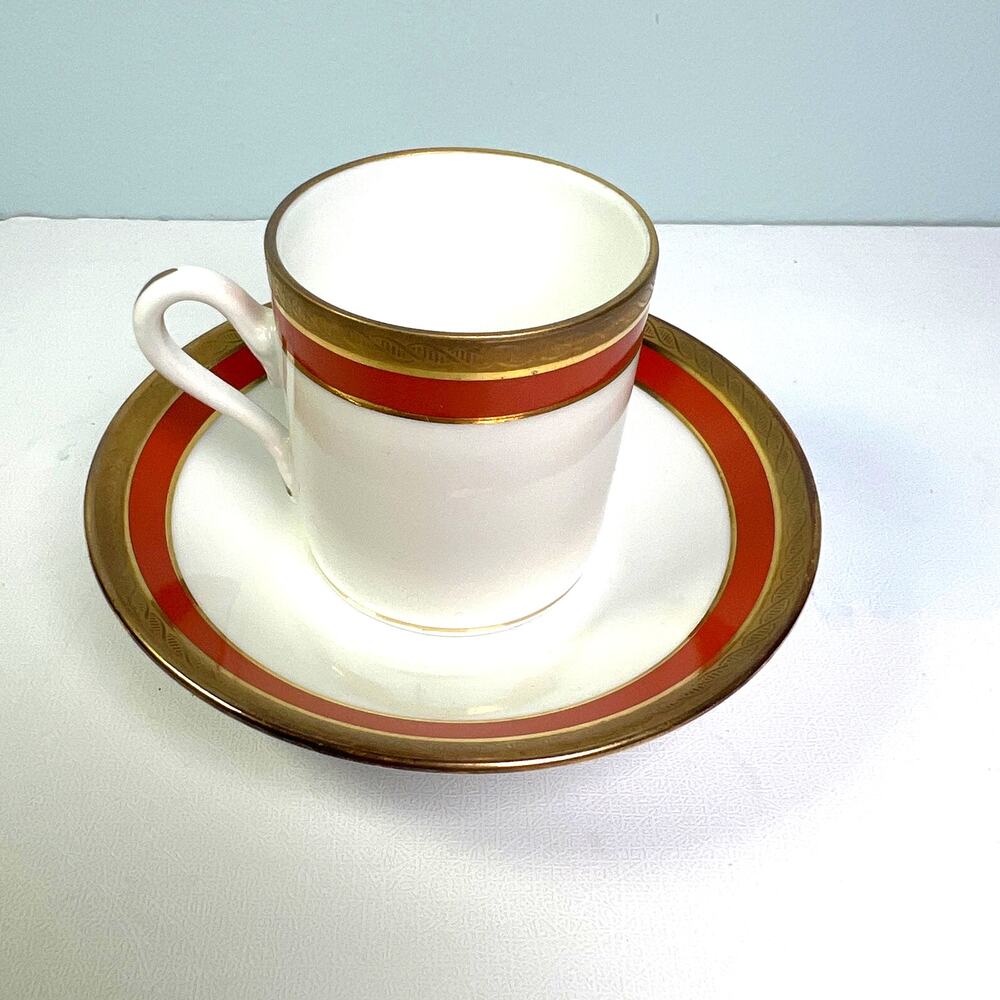 Richard Ginori 1735 Impero Palermo Rust Flat Demitasse Porcelain Cup Saucer Set